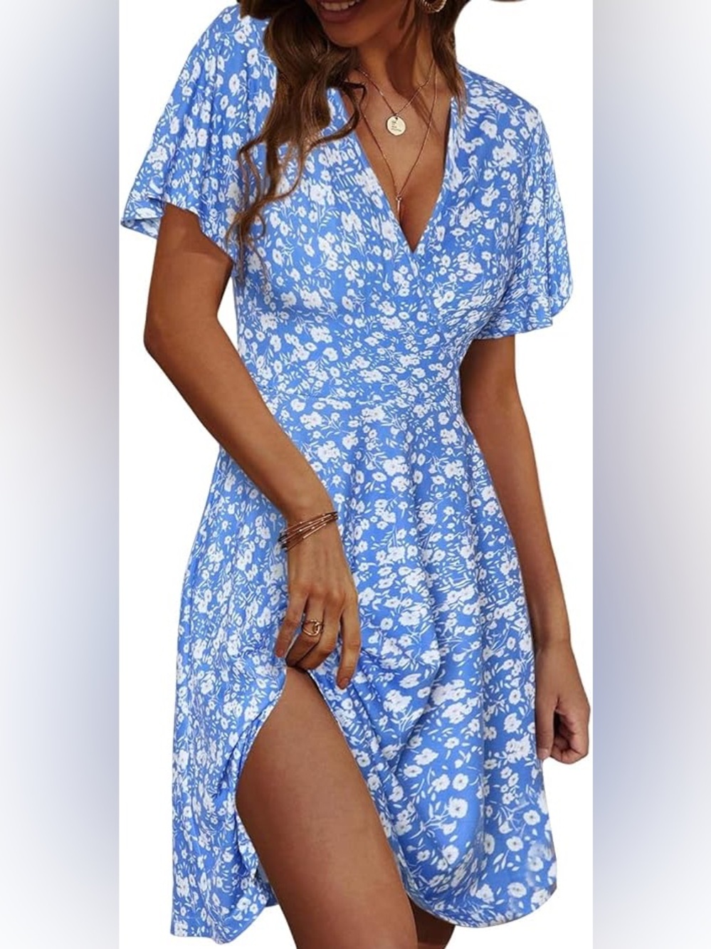 🎉SALE!!! Blue Floral High-Low V-Neck Dress